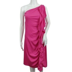 Ralph Lauren size L Black Label One Shoulder Dress Large Hot Pink Cotton Ruffle
